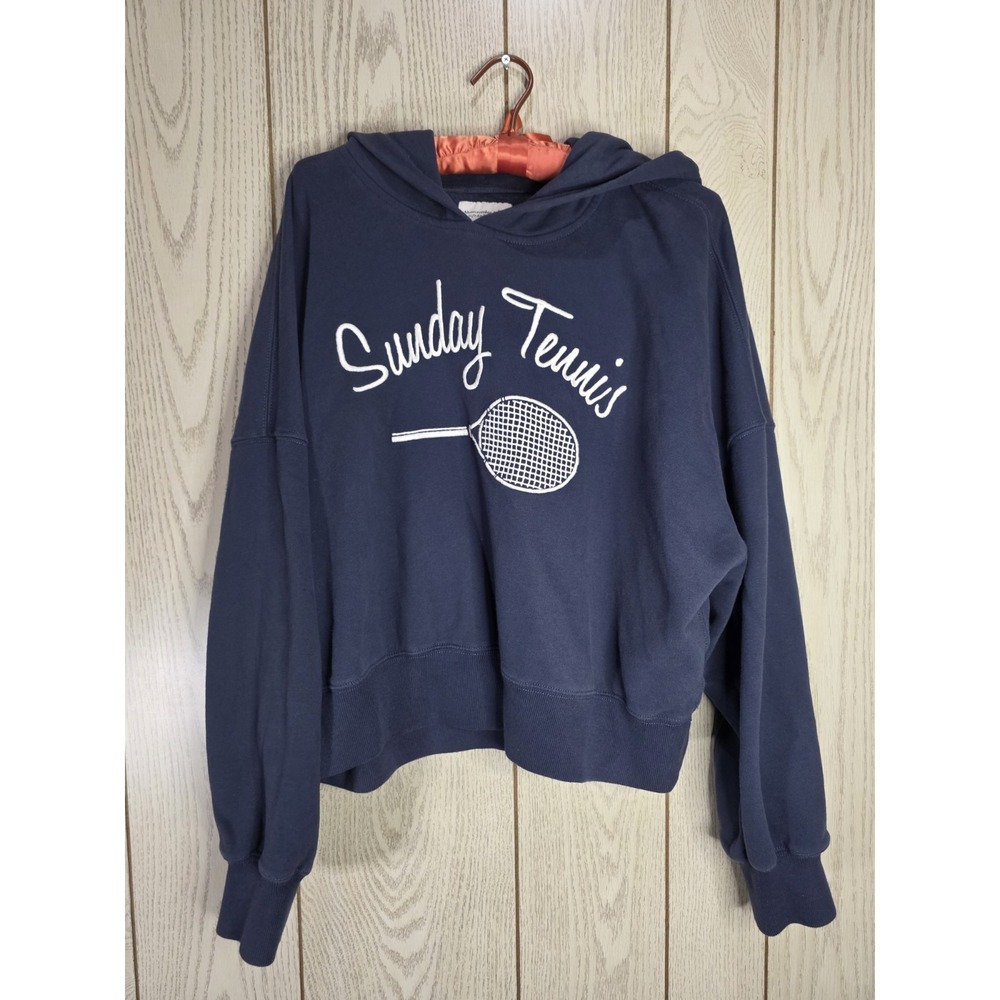 Abercrombie & Fitch Size XL Sunday Tennis Cropped Hoodie Navy Blue Sporty Preppy